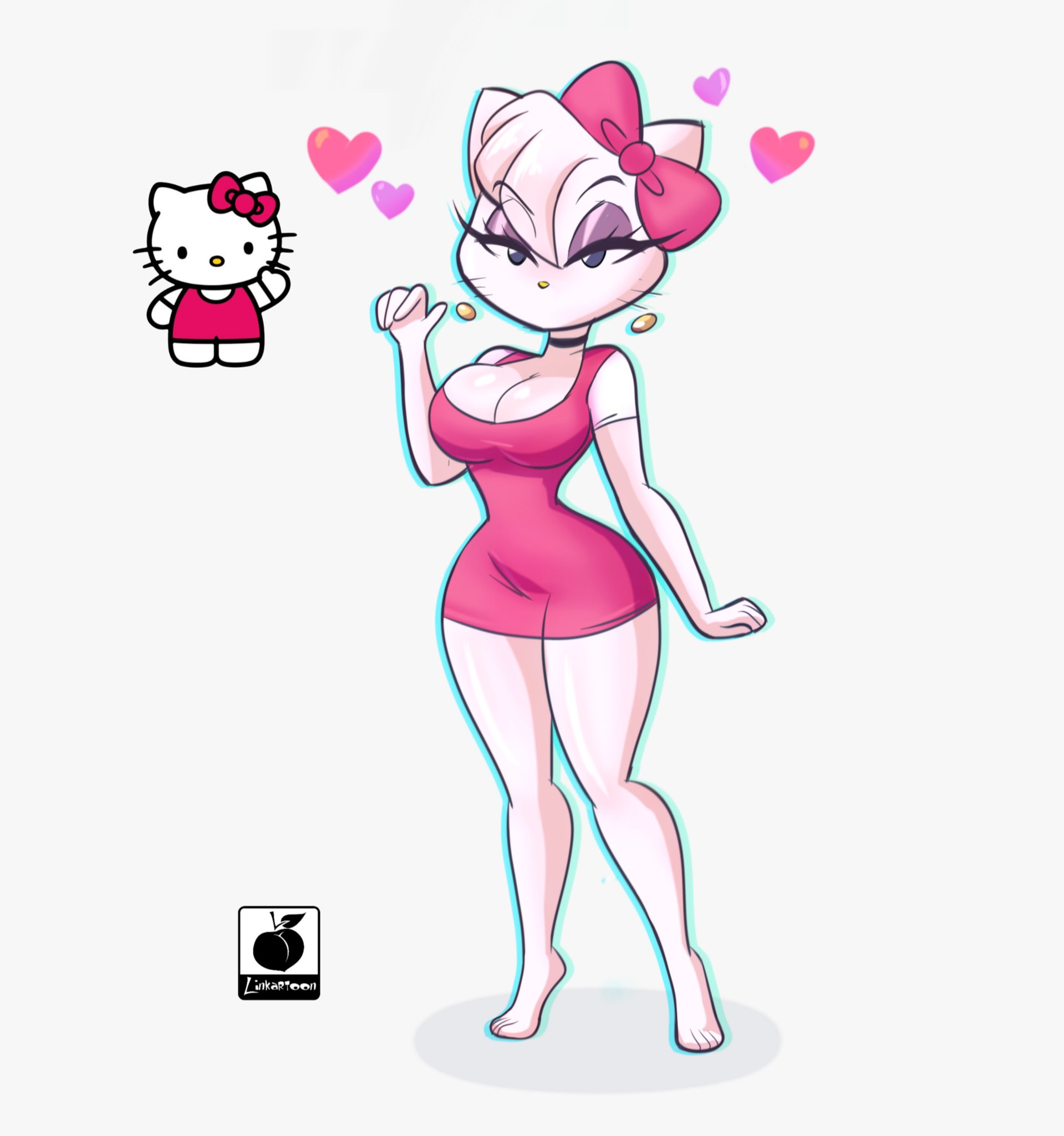 1girls, anthro, background, barefoot, big breasts, bow, breasts, busty, cat, cat ears, cat girl, cat humanoid, catgirl, cleavage, clothing, dress, ear piercing, earrings, eyelashes, feet, feline, female, female only, fur, furry, hair bow, heart, hearts, hello kitty, hello kitty (character), hello kitty (series), hips, hourglass figure, humanoid, kitty white, legs, linkartoon, no mouth, piercing, sanrio, simple background, slim, solo, thighs, thin waist, voluptuous, waist, watermark, whiskers, white background, white body, white fur, white hair, white skin
