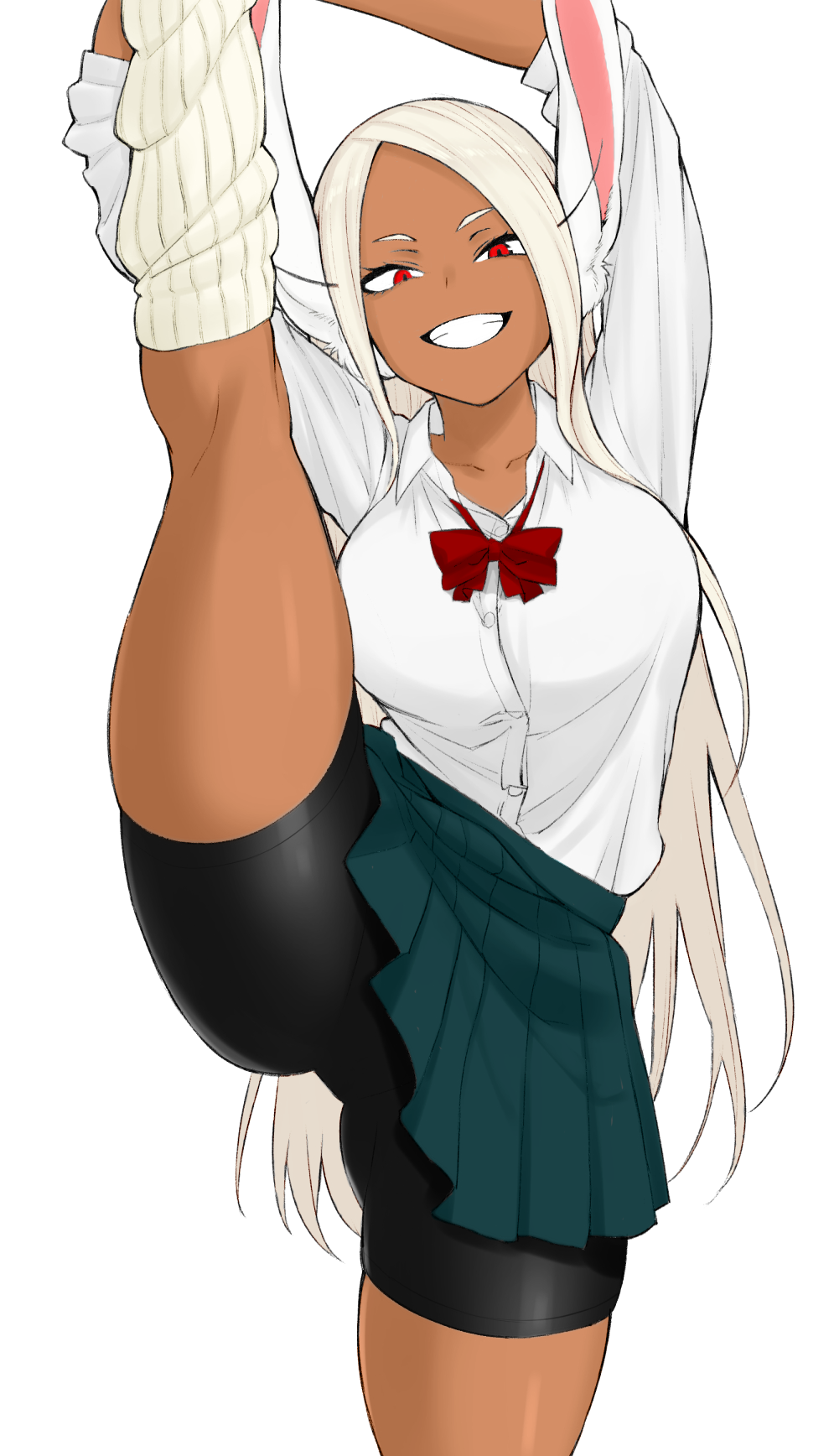 bike_shorts bunny_ears dark-skinned_female dark_skin gyaru kurokura_eri looking_at_viewer miruko my_hero_academia rumi_usagiyama school_uniform schoolgirl smile