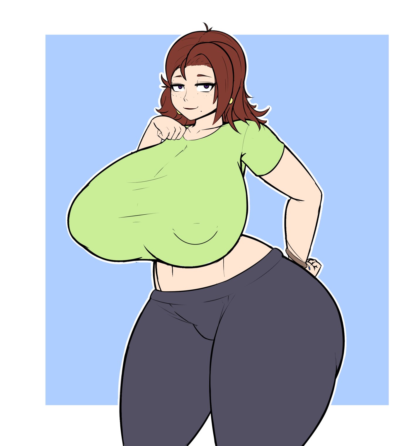 1girls, beauty mark, breasts, cleavage, female, female only, fibilis, freckles, huge breasts, mature, mature female, milf, nipple bulge, solo, thick thighs, wide hips