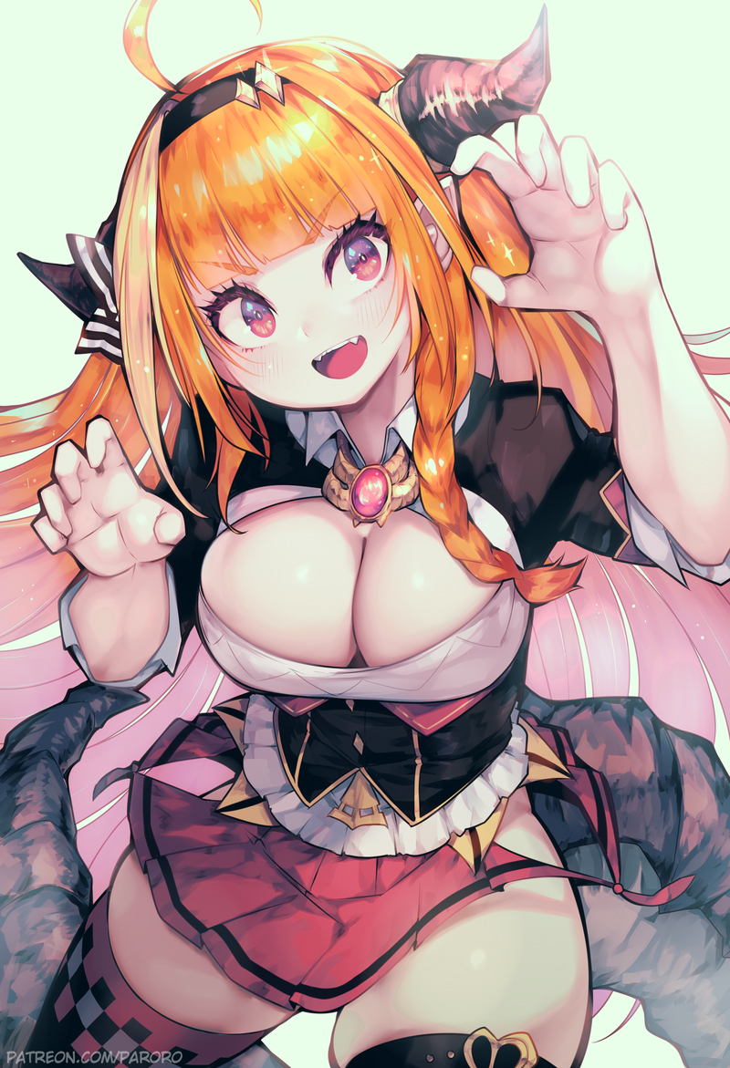 1girls, bare thighs, big breasts, breasts, cleavage, cute fangs, female, fully clothed, holoforce, hololive, hololive japan, horns, kiryu coco, large breasts, orange hair, parororo, solo, solo female, tagme, tail, virtual youtuber