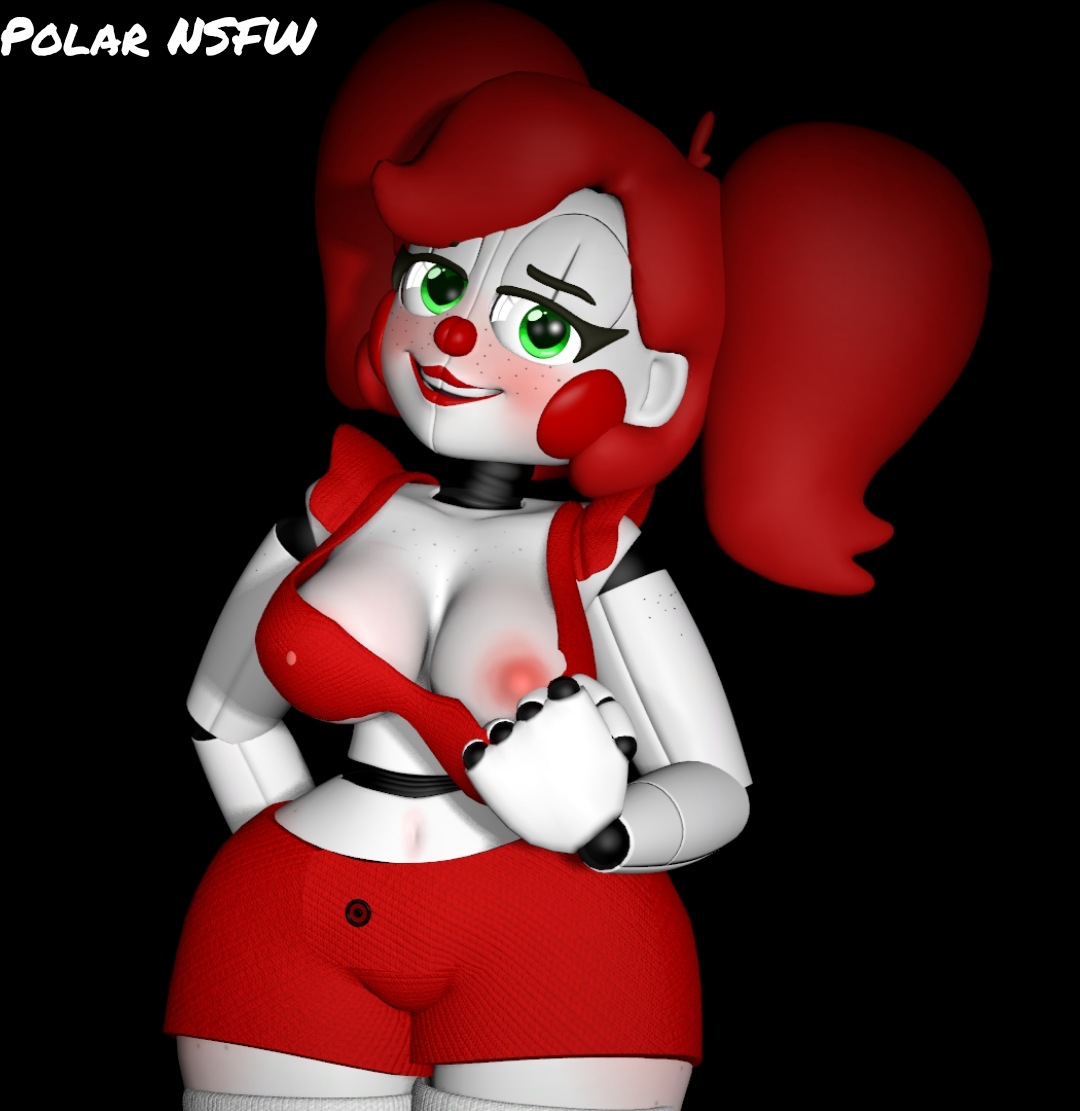 3d, animatronic, baby (fnafsl), big breasts, bra, bra pull, breasts, circus baby, circus baby (fnaf), clothed, clothing, female, female only, five nights at freddy's, five nights at freddy's: sister location, green eyes, heart-shaped pupils, looking at viewer, pants, polar nsfw, robot, scottgames, sister location, so87baby, solo, solo female, summer of 87 baby