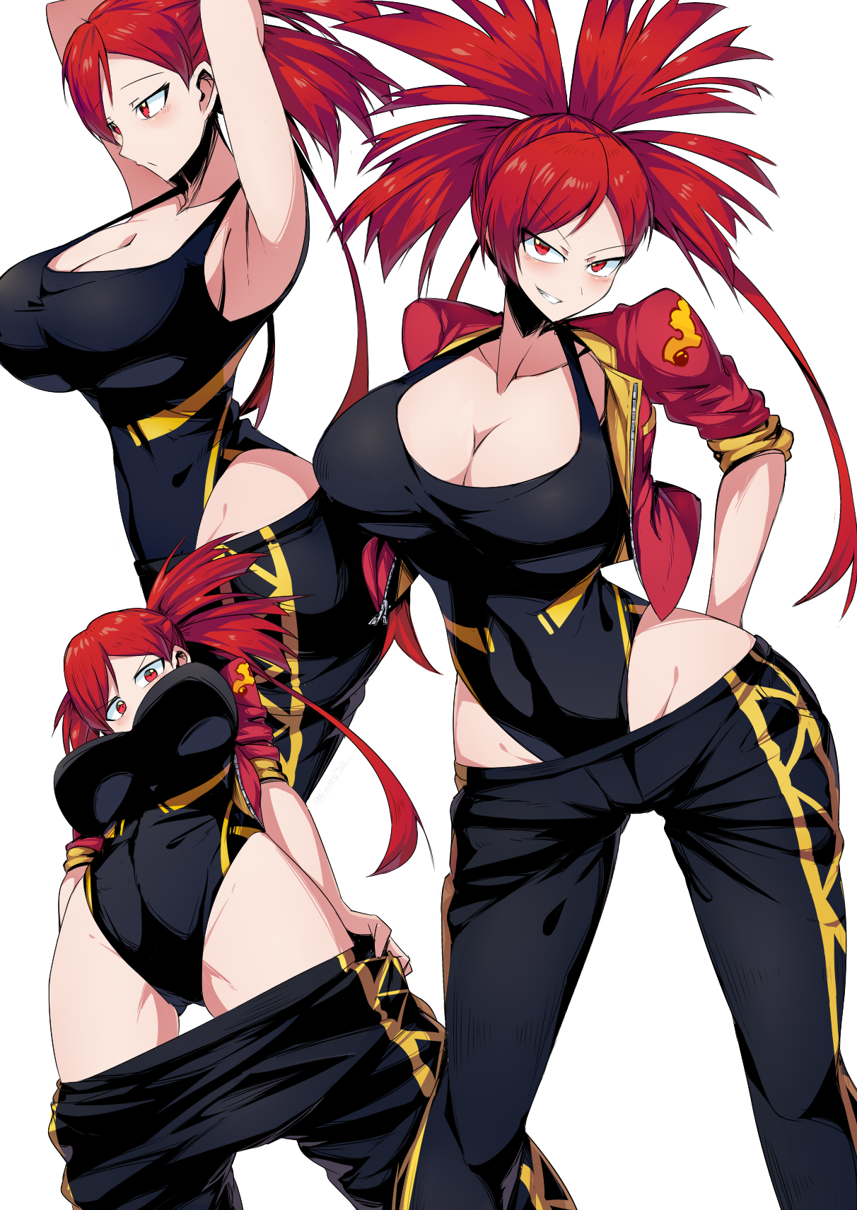 1girls, bare hips, big breasts, breasts, cleavage, female, female only, flannery (pokemon), game freak, gym leader, jacket, nintendo, one-piece swimsuit, pokemon, pokemon rse, red eyes, red hair, redhead, shimure (460), solo, swimsuit, tagme, thigh gap, wide hips