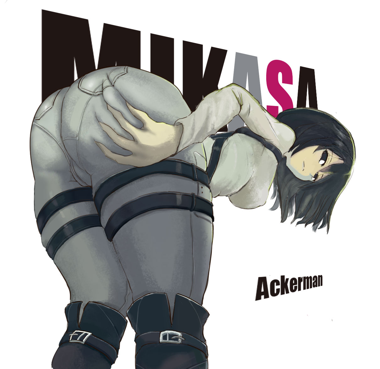 1girls, artist request, ass, attack on titan, bending over, big ass, female, female only, mikasa ackerman, shingeki no kyojin, solo, thin arms