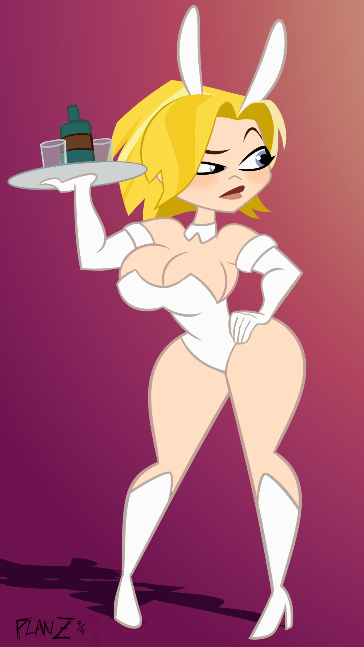 alternate version available, big breasts, bimbo, bob cut, boots, breasts, bunny ears, bunnysuit, dc, dc comics, dc super hero girls, female, high heel boots, high heels, kara danvers, kara danvers (shg), kara zor-el, planz34, smooth skin, solo, supergirl, superman (series), thick thighs, waitress, wide hips