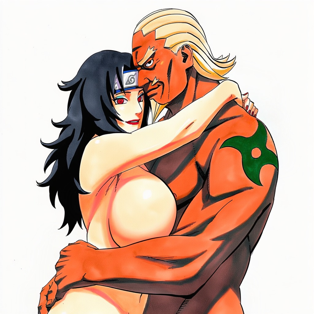 1boy1girl affair ai_generated big_ass big_breasts black_hair blonde_hair breasts cheating cheating_wife completely_nude cuddling dark-skinned_male dark_skin headband huge_ass huge_breasts interracial konohagakure_symbol kurenai_yuhi light-skinned_female light_skin lipstick long_hair male/female manga_style masashi_kishimoto_style mature_female milf naruto_(series) naruto_shippuden netorare ntr nude plain_background raikage red_eyes simple_background straight sweat uncensored voluptuous wet white_background