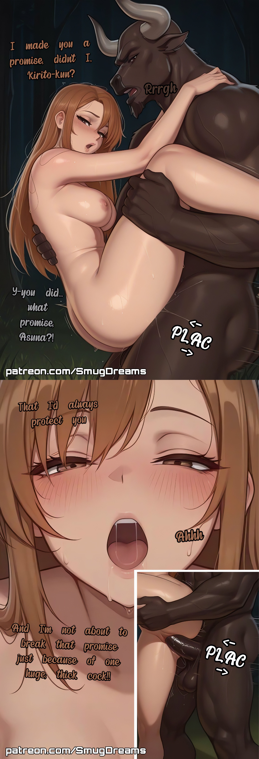 ai_generated asuna_(sao) blacked cheating cheating_female cheating_girlfriend cuckold dark-skinned_male minotaur netorare ntr yuuki_asuna