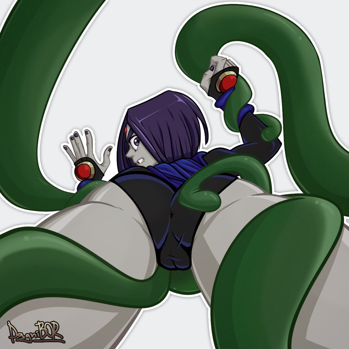 1girls cameltoe dagnibor dc dc_comics forehead_jewel grey_skin grope groping groping_ass leotard purple_eyes purple_hair rachel_roth rape raven_(dc) teen_titans tentacle