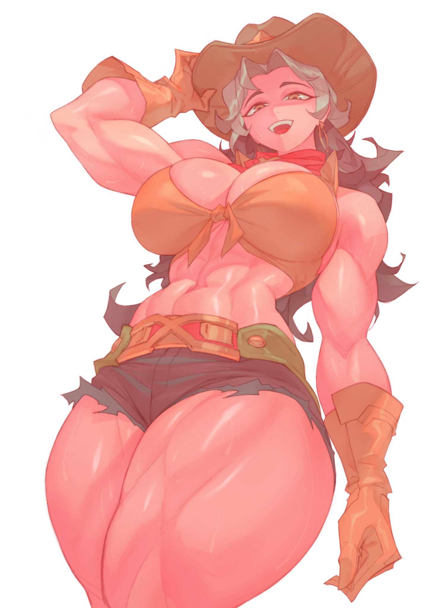 2d, abs, athletic, athletic female, big boobs, big breasts, big tits, boobs, breasts, brunette, brunette female, brunette hair, cleavage, clothed, clothes, clothing, cowboy hat, cowgirl, cowgirl hat, cowgirl outfit, curvaceous, curvaceous body, curvaceous female, curvaceous figure, curvaceous hips, curvy, curvy body, curvy female, curvy figure, female, female focus, female only, fully clothed, gloves, hips, long hair, looking at viewer, marvel, marvel rivals, muscular, muscular biceps, muscular female, muscular thighs, rebigaki, rebigaki art, rogue (marvel rivals), rogue (x-men), short shorts, shorts, solo, solo female, superhero, superheroine, thick thighs, thighs, tits, wide hips, x-men, yknivel