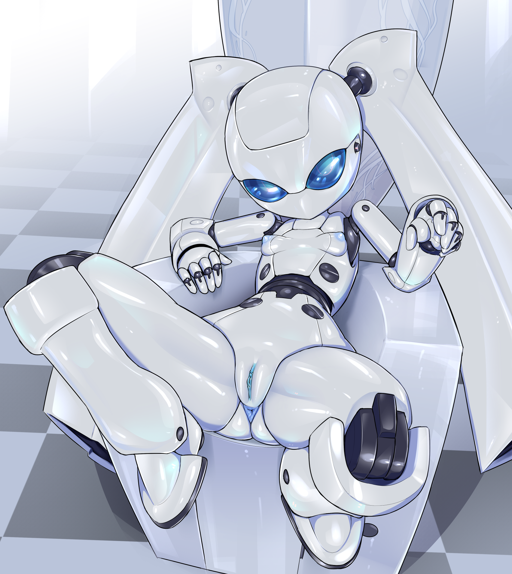1girls, android, anus, ass, blue anus, blue eyes, blue nipples, blue pussy, breasts, clitoris, disney, drossel von flugel, female, fireball (series), high resolution, highres, hybrid, light skin, light-skinned female, looking at viewer, nipples, no mouth, no nose, pale skin, pale-skinned female, pochincoff, pussy, robot, robot girl, spread legs, uncensored