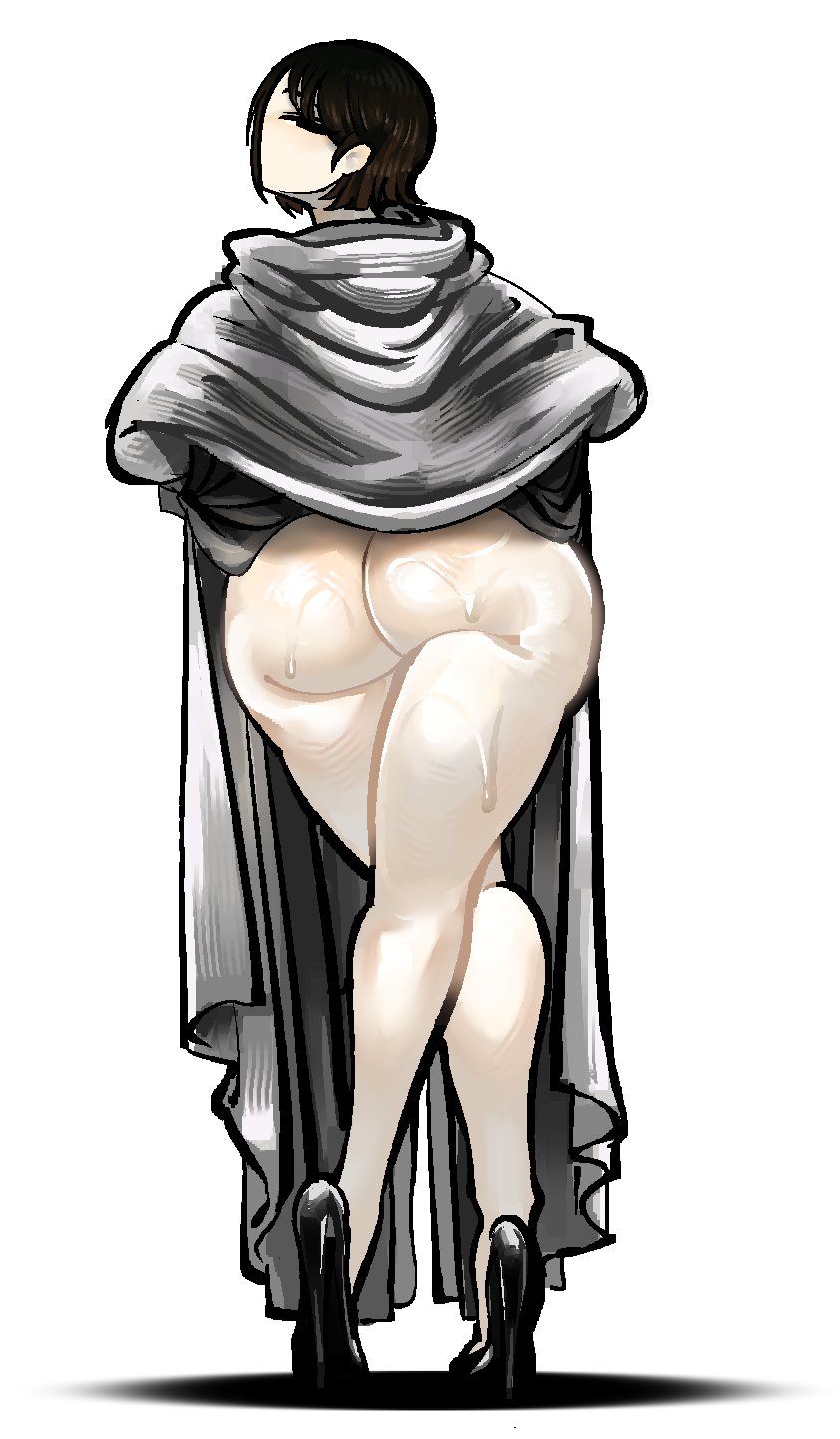 ass, brunette hair, eclipseecliptus, female, heels, library of ruina, looking back, moirai (library of ruina), project moon, sweat, sweaty ass