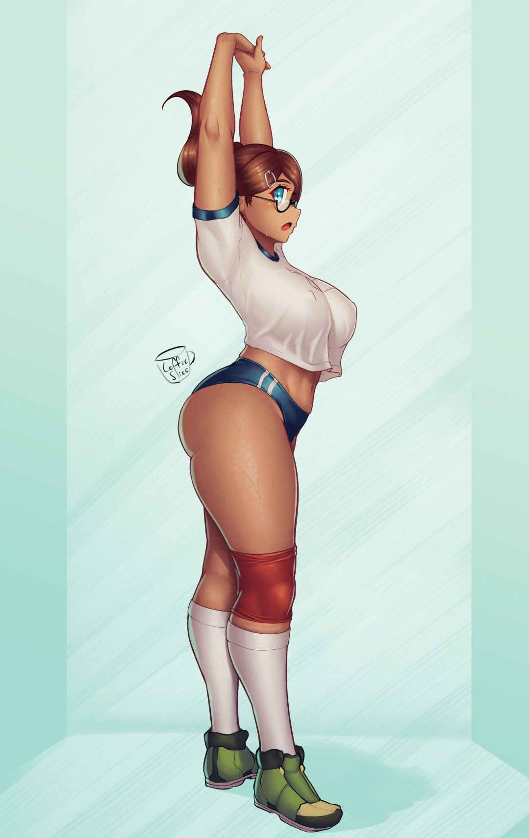 1girls, asahina aoi, ass, big breasts, breasts, cleavage, coffeeslice, danganronpa, female, female only, glasses, large breasts, solo, straight hair, thick thighs, wide hips