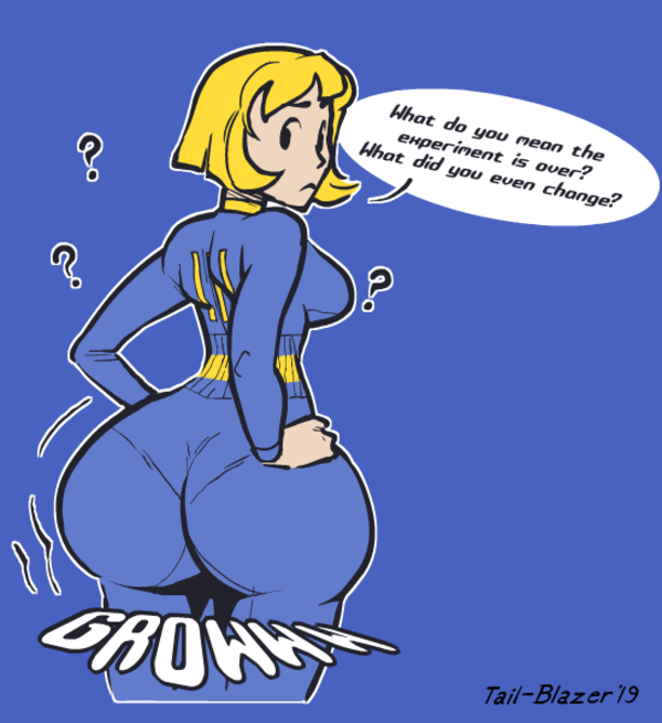 1girls ass ass_expansion bethesda_softworks big_ass big_butt bimbo blonde bottom_heavy breasts bubble_ass bubble_butt clothed clothed_female clothing color confusion curvy english_dialogue english_text fallout female female_focus female_only fully_clothed growth hands_on_hips jumpsuit large_ass looking_at_viewer looking_back medium_breasts mob_face oblivious presenting presenting_hindquarters short_hair signature simple_background solo solo_female solo_focus tail-blazer thick thick_ass thick_thighs thin thin_waist unaware vault_111 vault_girl vault_suit watermark wide_hips