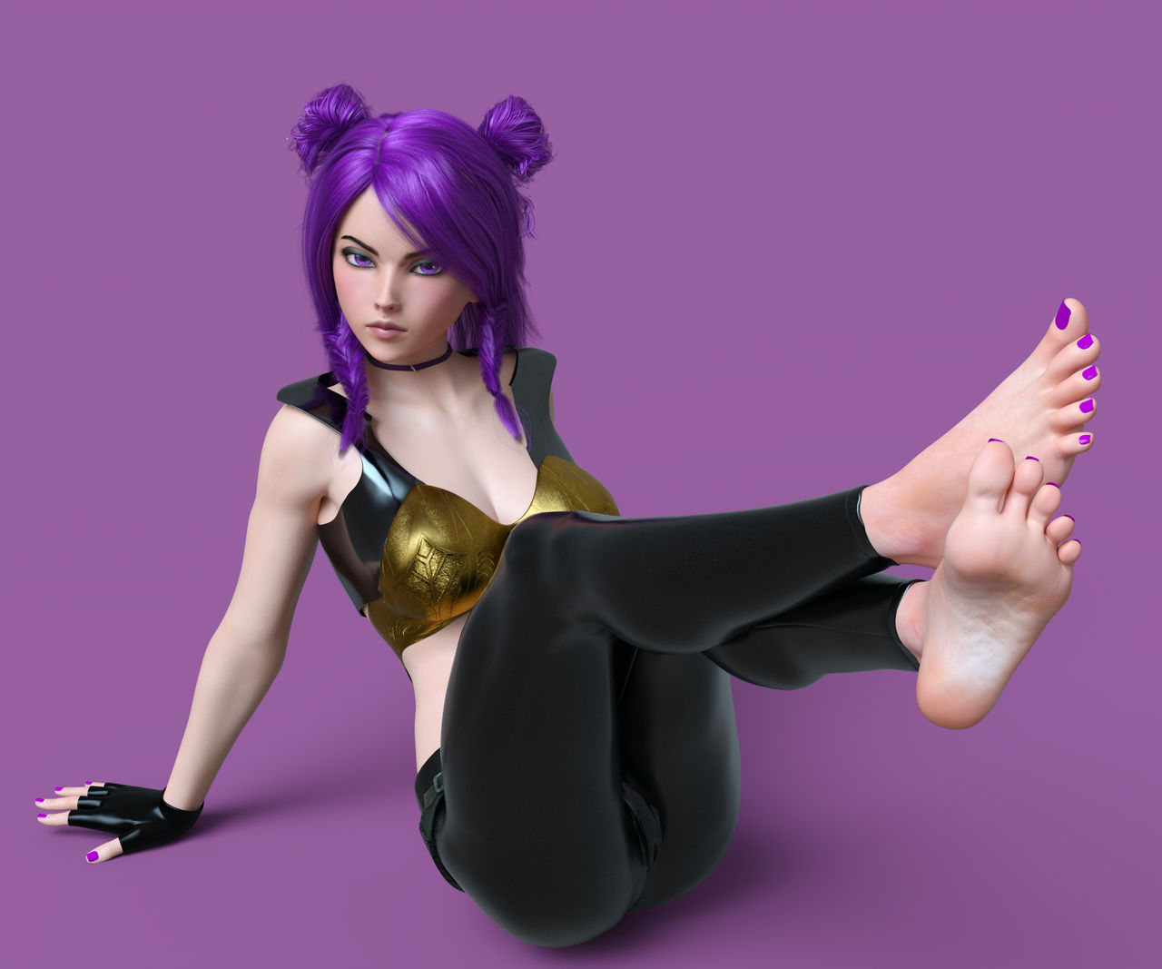 barefoot, feet, female, foot fetish, k/da kai'sa, k/da series, kai'sa, league of legends, looking at viewer, nail polish, necdaz91, painted nails, painted toenails, pink toenails, purple nail polish, purple nails, sole, toes