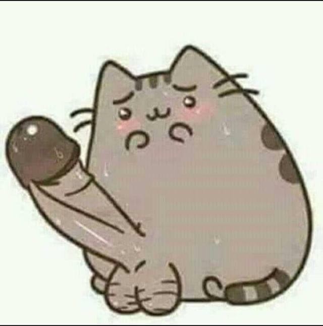 balls big_penis blush bodily_fluids domestic_cat felid feline felis feral genderswap_(ftm) genitals huge_cock humanoid_genitalia humanoid_penis male mammal penis pusheen pusheen_the_cat_(series) rule_63 simple_background solo sweat unknown_artist white_background