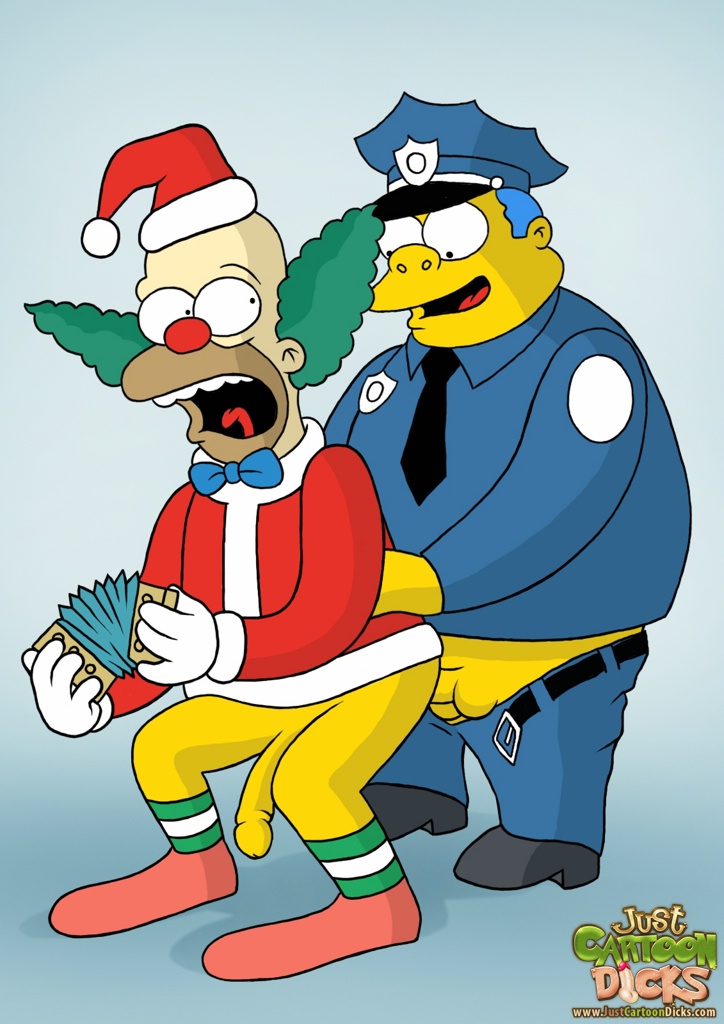 2boys chief_wiggum christmas clown justcartoondicks.com krusty_the_clown male_only new_year tagme the_simpsons yaoi