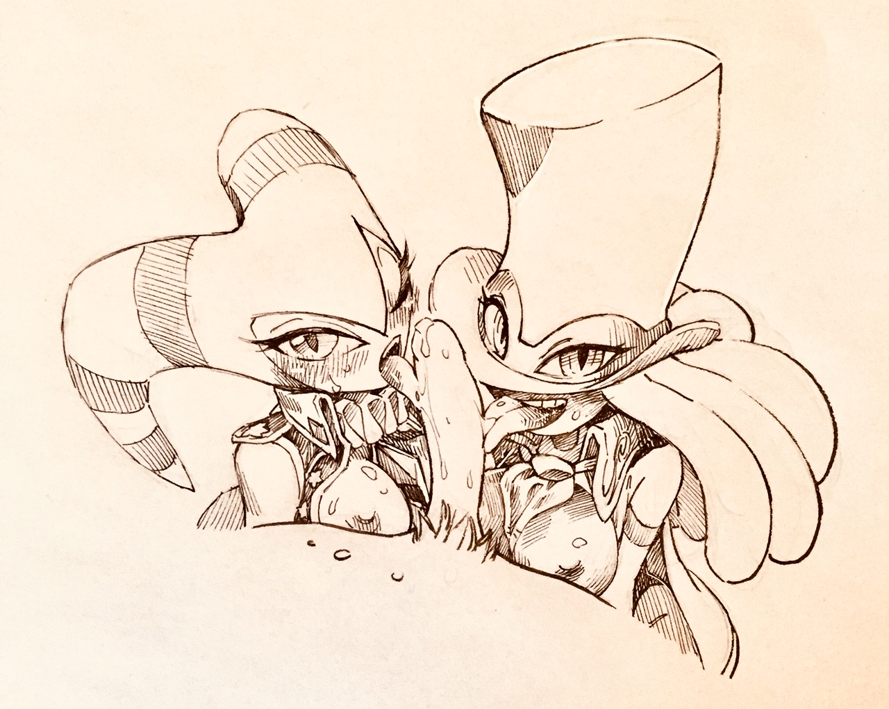 2girls, balan, balan wonderworld, crossover, cum, female, hat, human, human penetrating, male, monochrome, nights, nights into dreams, nipples, nude, penis, rule 63, sega, square enix, tagme, twistedterra