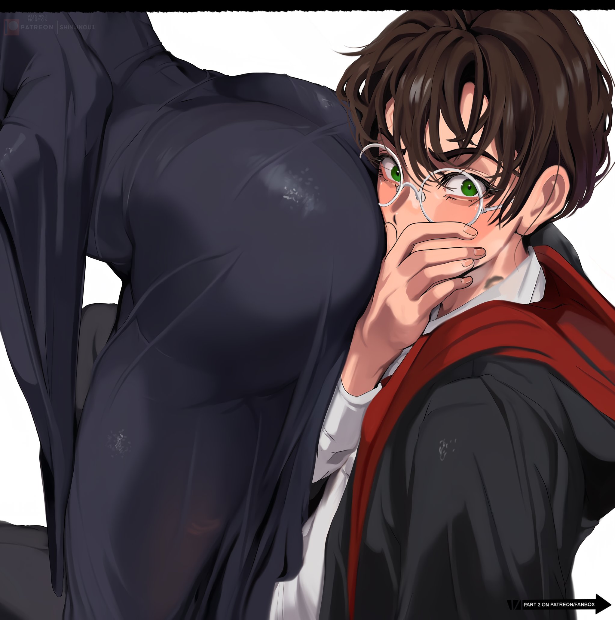 1boy, 1girls, 2026, 2d, 2d artwork, ass, breasts, curvy, female, female focus, genderswap, harry james potter, harry potter, huge breasts, large breasts, light skin, light-skinned female, male, mature female, milf, rule 63, severus snape, shinjinou, thick thighs, thighs, wide hips