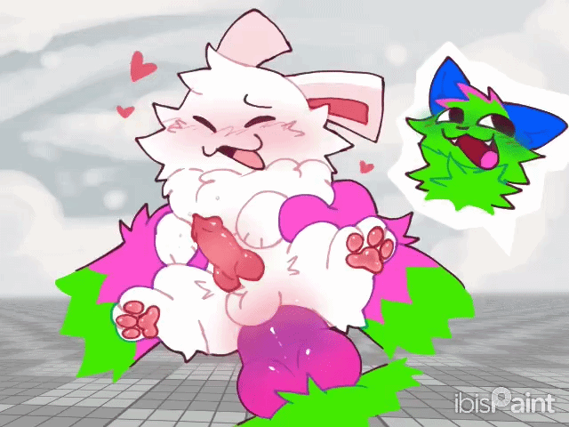 2d animation, 4:3, abdominal bulge, animated, animated gif, anthro, anthro on feral, anthro penetrating, bestiality, cutaway, disembodied hand, disembodied penis, don't touch my pizza (meme), duo, expression cutaway, feral, feral penetrated, fleshlight position, frame by frame, fur, genitals, green body, green fur, gubby, gubby (roblox), happy, happy sex, heart symbol, kevin (nyanwolf), knot, knot fucking, knotted penis, lagomorph, leporid, lubererthedog, male, male/male, mammal, multicolored body, multicolored fur, nyanwolf, paws, penetration, penis, rabbit, roblox, sex, short playtime, silly face, white body, white fur