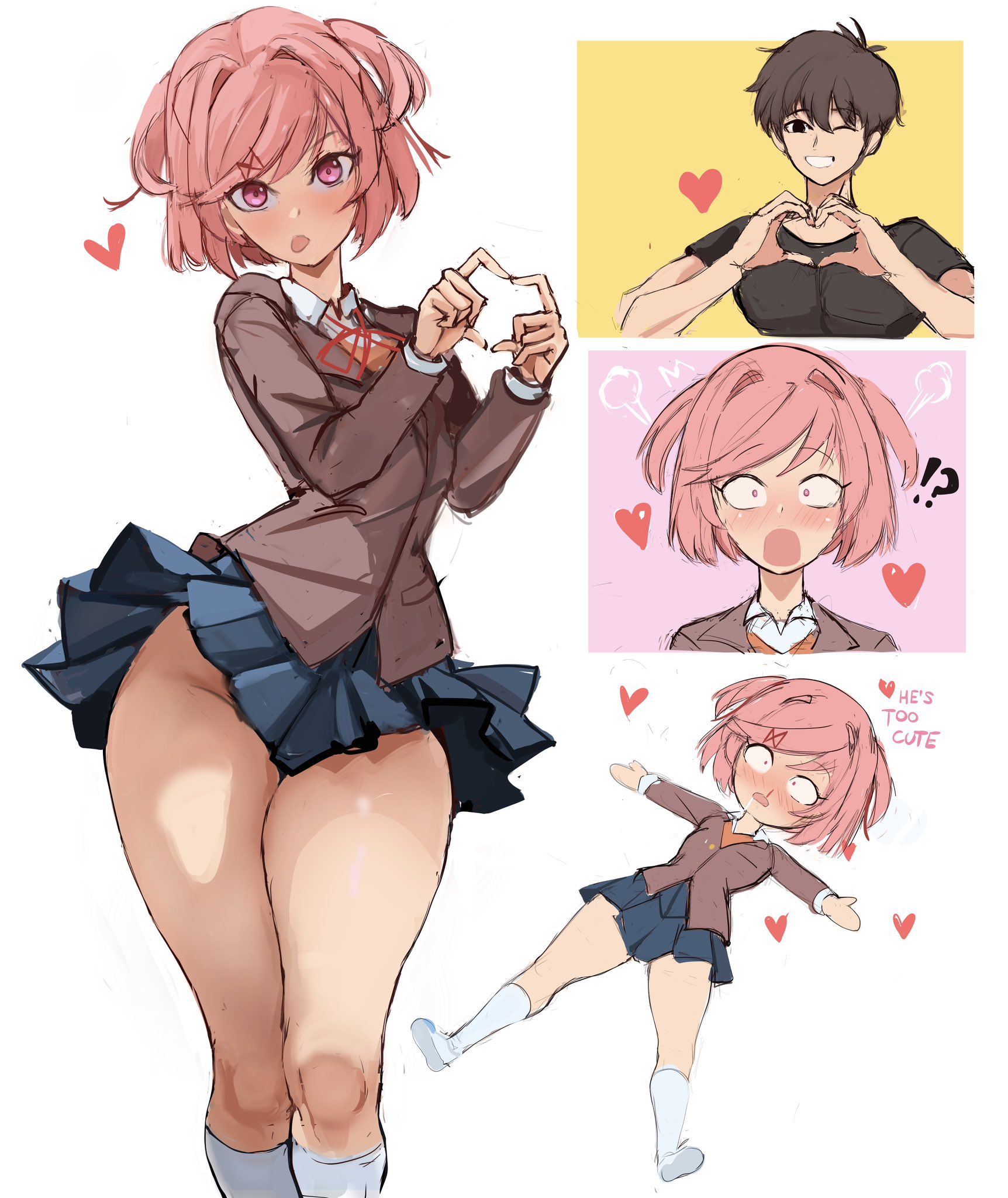 clothing, doki doki literature club, natsuki (doki doki literature club), no panties, rgsp00n, upskirt