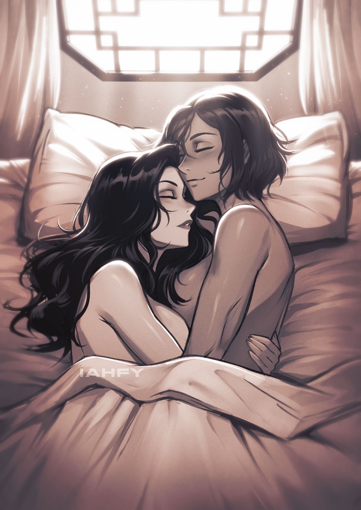 2girls, after sex, asami sato, avatar legends, bed, breasts, cuddling, female, female only, female/female, girlfriends, iahfy, korra, lesbian couple, nude, on bed, sleeping, tagme, the legend of korra, yuri