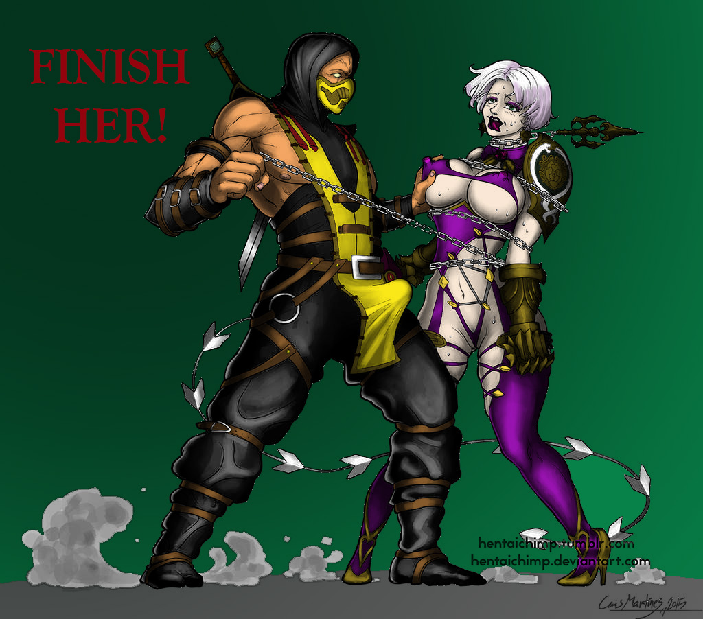 blueblaster69 breast_grab crossover defeated dizzy erect_nipples erection erection_under_clothes female front_wedgie hentaichimp huge_breasts isabella_valentine looking_pleasured male mortal_kombat namco netherrealm_studios saito200 scorpion_(mortal_kombat) short_hair skimpy skimpy_armor skimpy_clothes soul_calibur