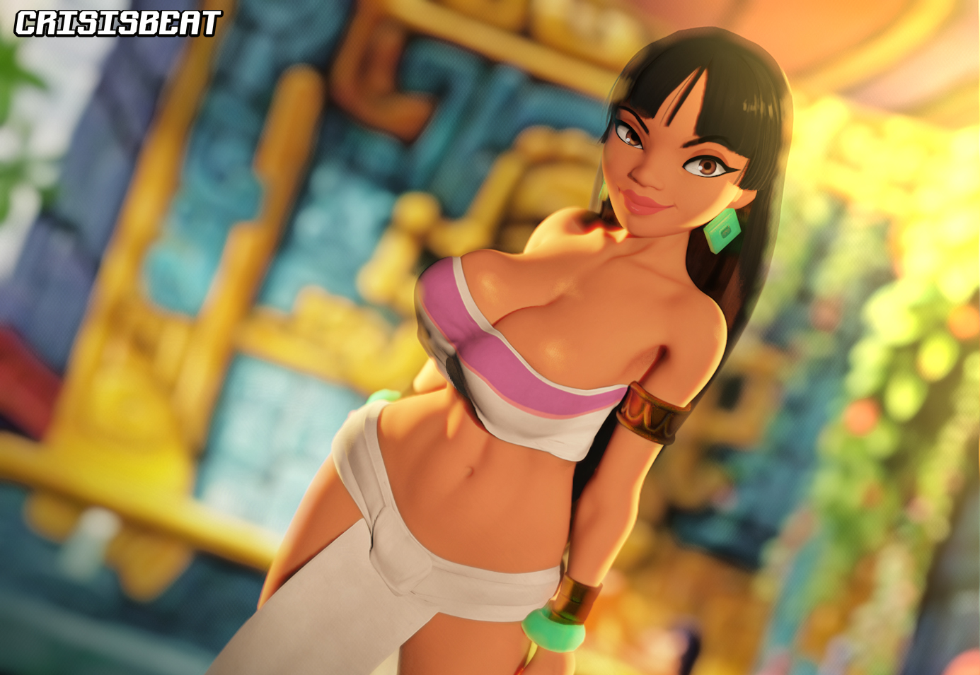 1girls, 3d, big breasts, black hair, bracelet, breasts, brown eyes, busty, chel, cleavage, clothing, crisisbeat, dark skin, dark-skinned female, dreamworks, earrings, female, female only, hourglass figure, human, jewelry, legs, long hair, looking at viewer, solo, the road to el dorado, thick, thighs, voluptuous
