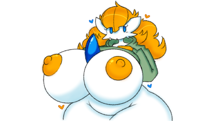 1girls breasts_bigger_than_head dewbber female female_gardevoir gardevoir hearts huge_breasts humanoid large_breasts mango_(shewiff) orange_hair pokémon_(species) pokemon pokemon_(species) pokemon_rse solo sweater_lift