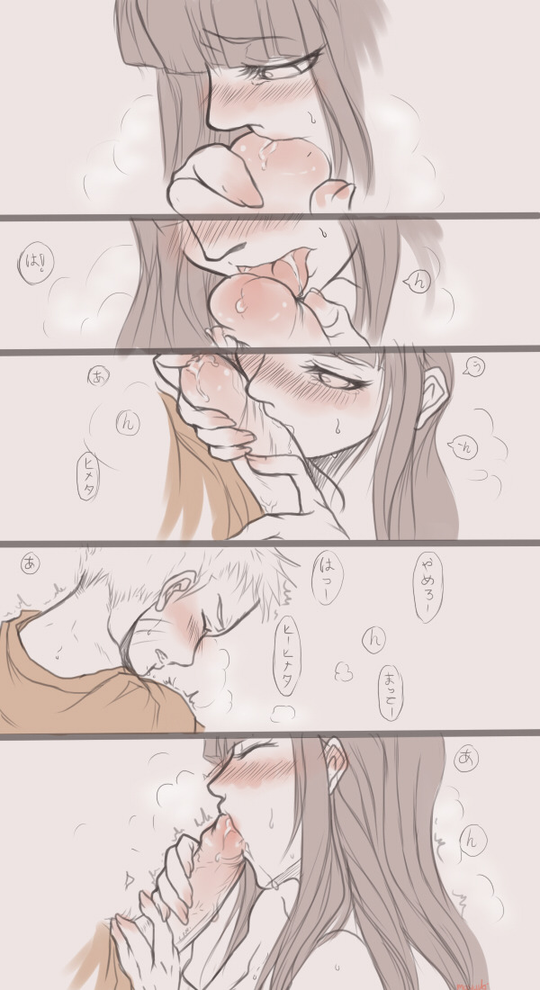1boy, 1girls, blowjob, blush, closed eyes, couple, cum, cum in mouth, fellatio, female, hyuuga hinata, kissing penis, licking, licking penis, long hair, long image, male, naruto, naruto (series), naruto: the last, oral, oral sex, penis, penis grab, sweat, tall image, uzumaki naruto