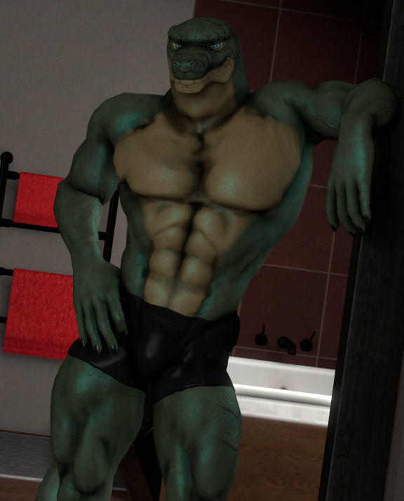 3d_(artwork) anthro bulge clothed clothing digital_media_(artwork) leaning lizard looking_at_viewer male muscular muscular_anthro muscular_male reptile scalie snak3 solo source_filmmaker waist