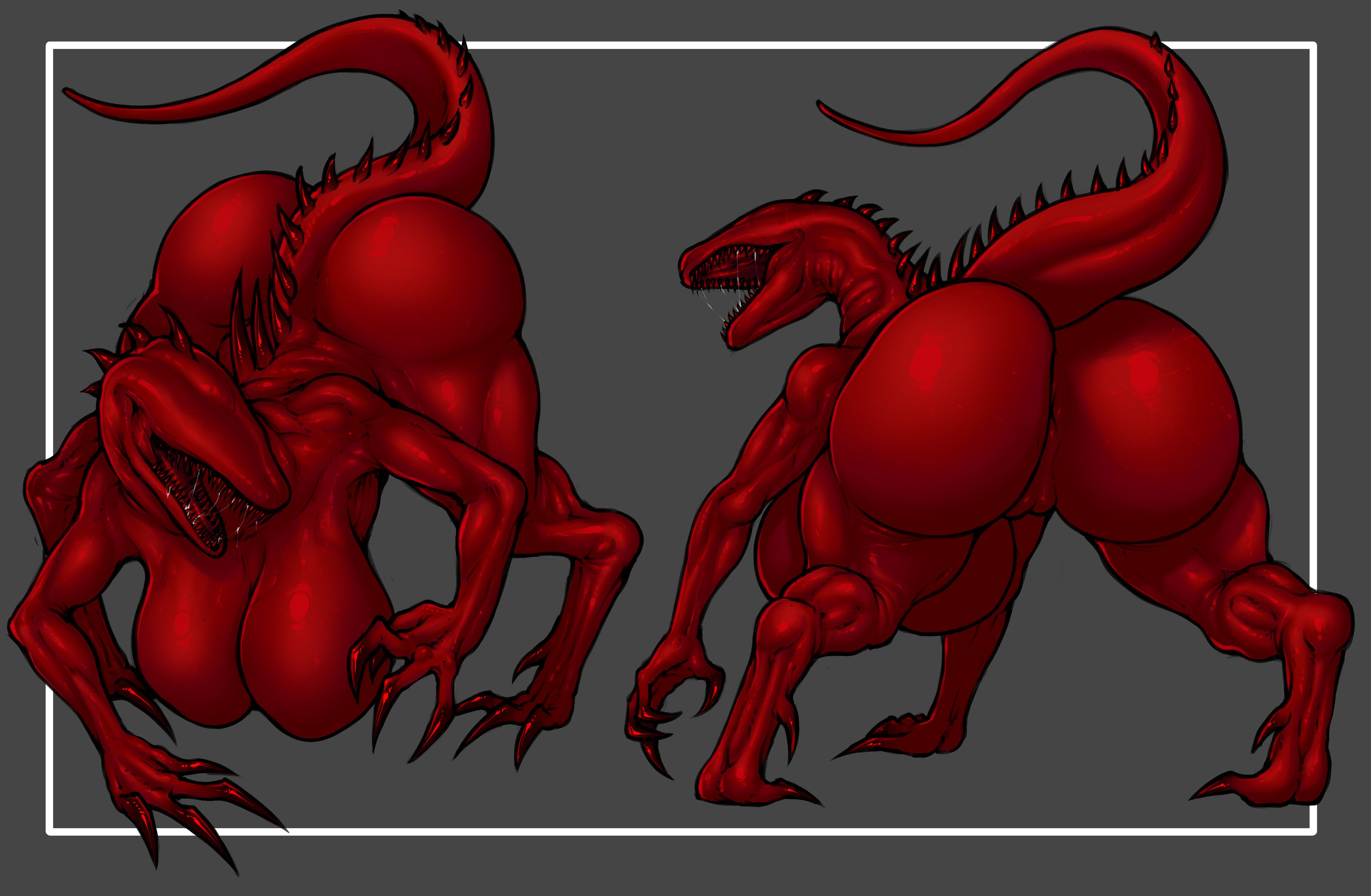 1girl, 1girls, 2d, 2d (artwork), 2d artwork, animal tail, anthro, anthro female, anthro only, anus, anus peek, ass, big ass, big breasts, breasts, claws, curvaceous, curvaceous figure, curvy, curvy body, curvy female, curvy figure, female, female focus, female only, grey background, hanging breasts, hi res, high quality, high resolution, highres, hips, horror, horror (theme), humanoid, inktober, large ass, large breasts, monster, monster girl, multiple views, naked, naked female, no eyes, nude, nude female, open mouth, pussy, red skin, red-skinned female, reptile, reptile girl, reptile humanoid, reptile tail, sagging breasts, sai0nhik4ri, scalie, scalie female, scalie humanoid, scp foundation, scp-939, sharp claws, sharp teeth, simple background, solo, solo female, solo focus, spiked tail, spikes, tail, teeth, thick thighs, thighs, wide hips