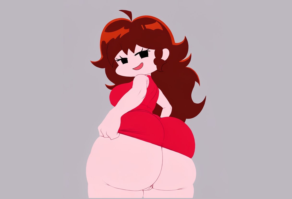 ass, asscheeks, big ass, big breasts, breasts, bubble butt, dress, dumptruck ass, emilyronp, fat ass, friday night funkin, girlfriend (friday night funkin), huge ass, long hair, looking at viewer, naughty face, round ass, showing ass, thick thighs, thighs
