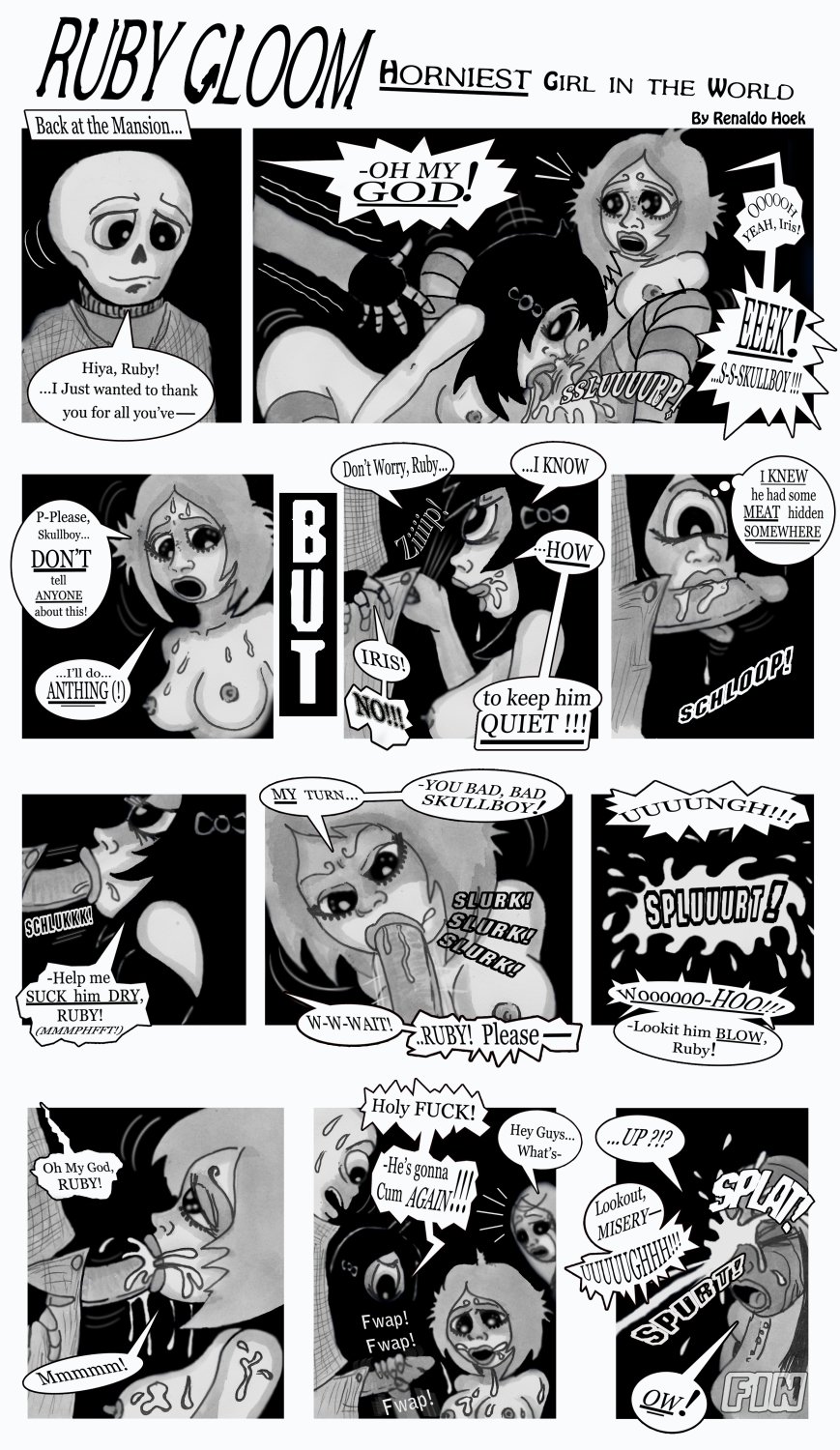 ass banshee bisexual breasts cum cum_in_mouth cum_inside cum_on_breasts cumdrip cunnilingus cyclops ejaculation erect_nipples erection exposed_breasts facial fellatio female greyscale handjob huge_breasts human humanoid internal_cumshot interspecies iris_(ruby_gloom) male misery_(ruby_gloom) monochrome multiple_females nipples nude oral penis pussy pussy_juice ruby_gloom ruby_gloom_(franchise) skeleton skull_boy spread_legs straight white_skin