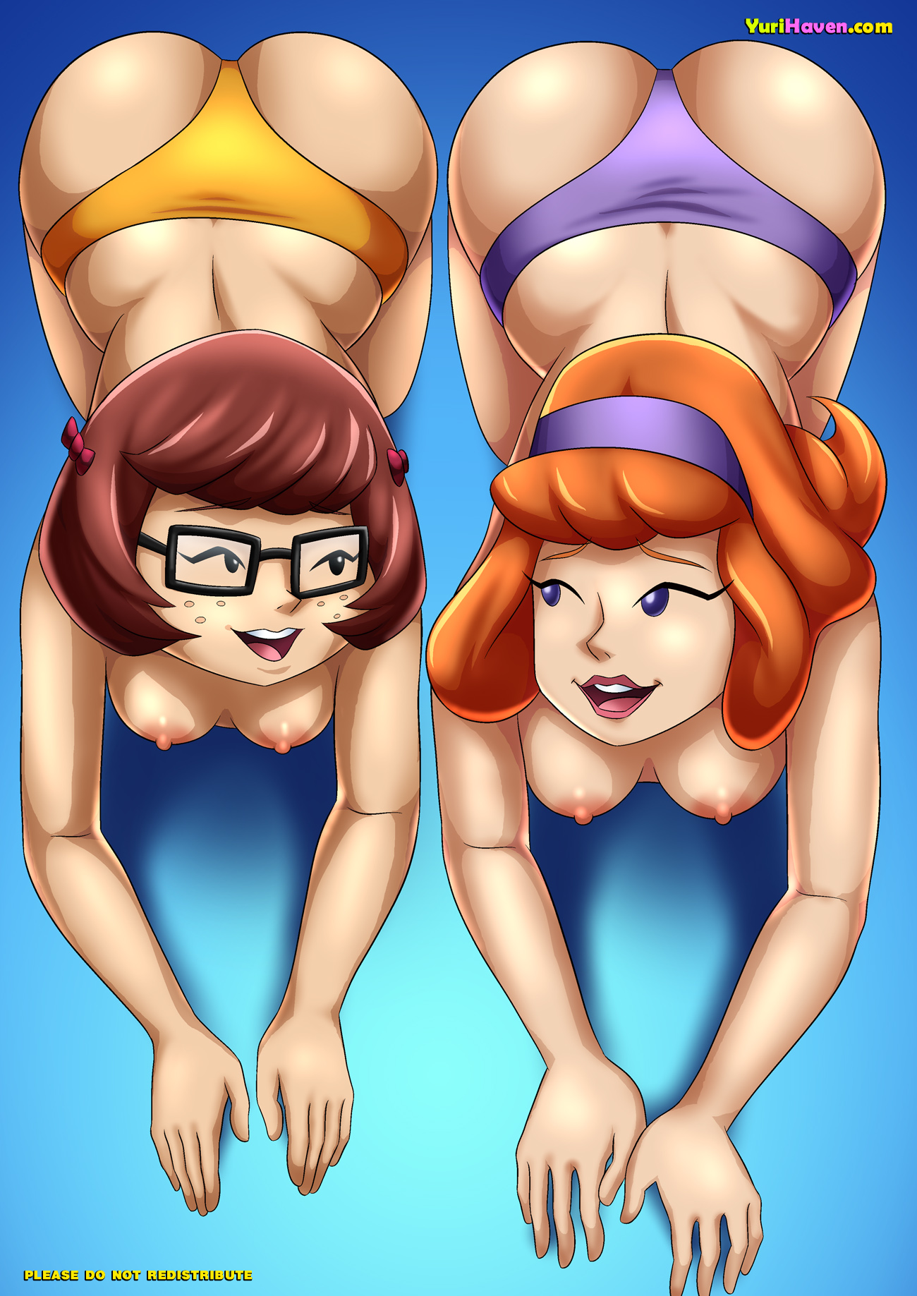 2girls, daphne blake, female, female only, hanna-barbera, human, multiple females, multiple girls, nipples, scooby-doo, signature, tagme, text, velma dinkley, yurihaven.com