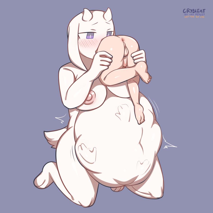 breasts crybleat female_pred frisk goat hands_on_thighs horns larger_female male_prey milf mother_pred oral_vore penis size_difference small_balls small_penis small_tail smaller_male stomach_bulge struggling swallowing toriel undertale vore