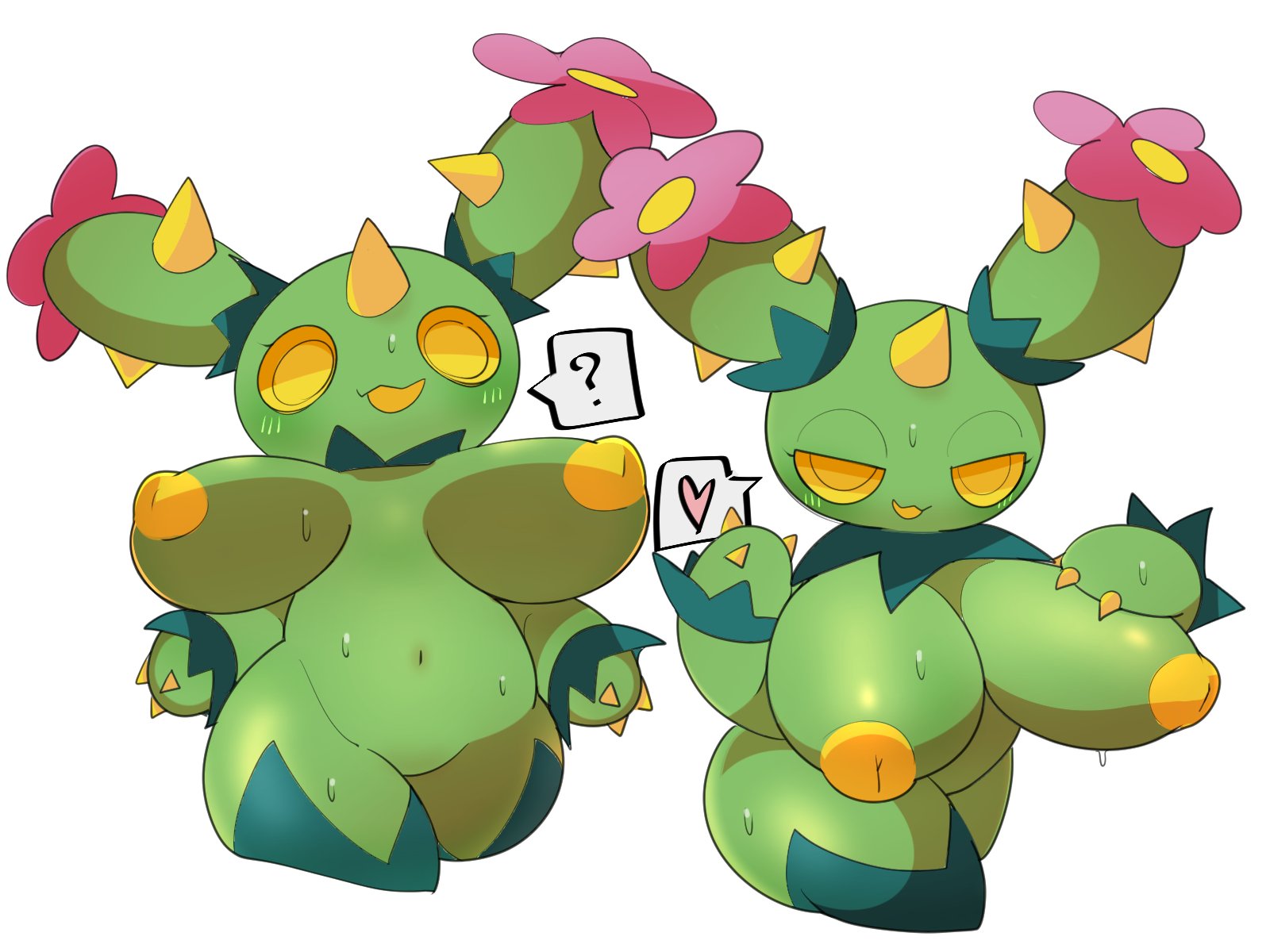 1girls, anthro, breasts, cactus, ebi10000000000, female, female only, game freak, heart, huge breasts, large breasts, literally a fucking cactus, maractus, nintendo, pokémon (species), pokemon, pokemon (species), question mark, seductive look, simple background, solo female, tagme, thick thighs, white background, wide hips, yellow eyes