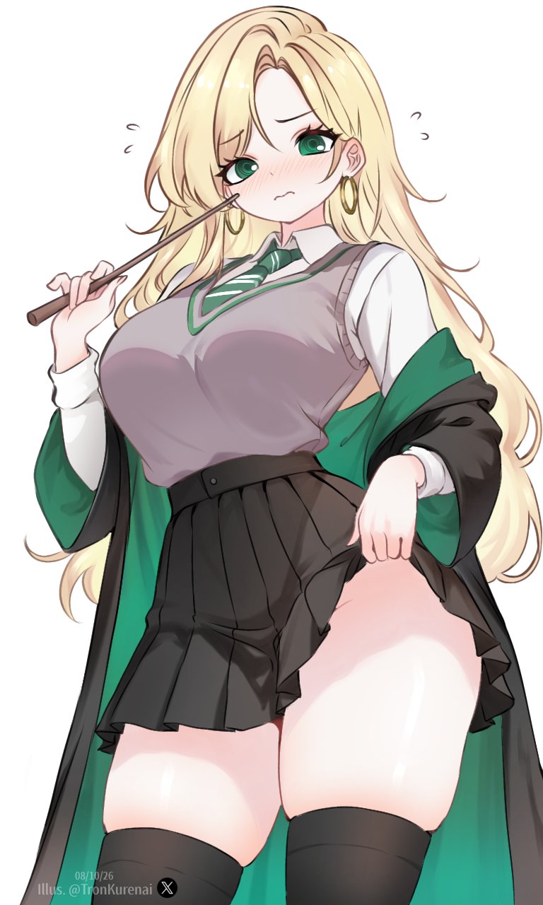 1girls, artist request, breasts, draco malfoy, draco malfoy (redteneri), female, female focus, genderswap, girls, harry potter, hi res, large breasts, light skin, light-skinned female, looking at viewer, rule 63, thick thighs, thighs, wide hips
