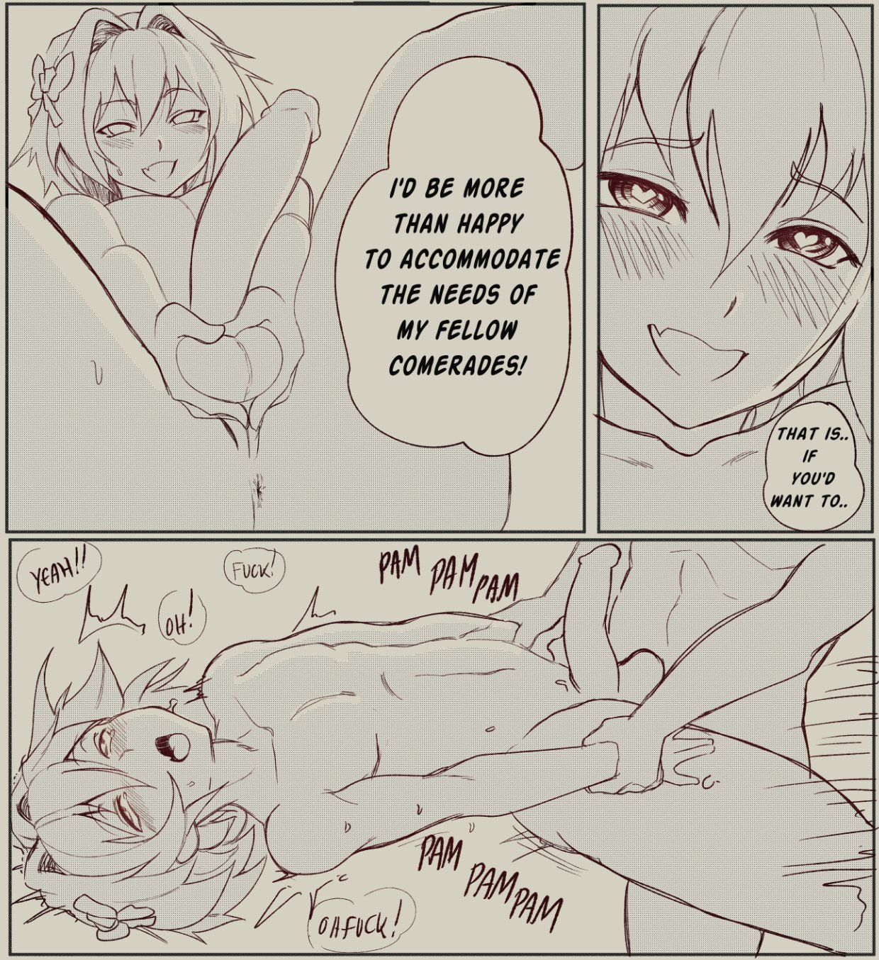 2boys, ahe gao, anal, anal sex, androgynous, anus, astolfo (fate), balls, big penis, blush, erection, fate (series), fate/grand order, femboy, flat chest, girly, hair ribbon, heart-shaped pupils, huge cock, hung trap, male, male only, male penetrated, male/male, monochrome, penis, shybred, sketch, speech bubble, spread legs, testicles, text, thighs, trap, twink, yaoi