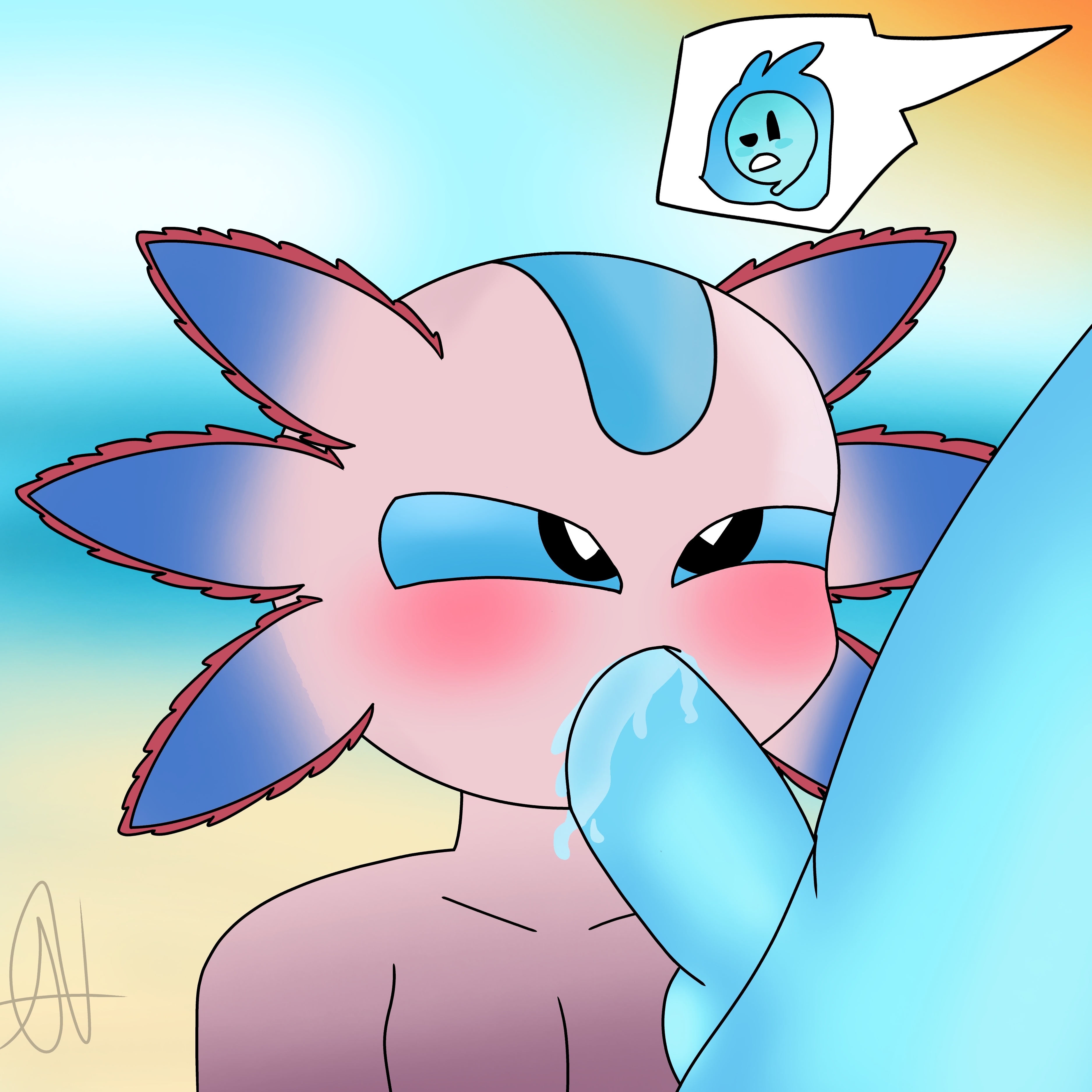 2boys, axo (fortnite), axolotl, beach, blowjob, blue cum, blue eyes, blue penis, blush, cum, cum in mouth, cum inside, fortnite, gay, heart eyes, male, male/male, nude, oral, penis, penis in mouth, ricky pilgrim, rippley (fortnite), slurp (fortnite), tagme