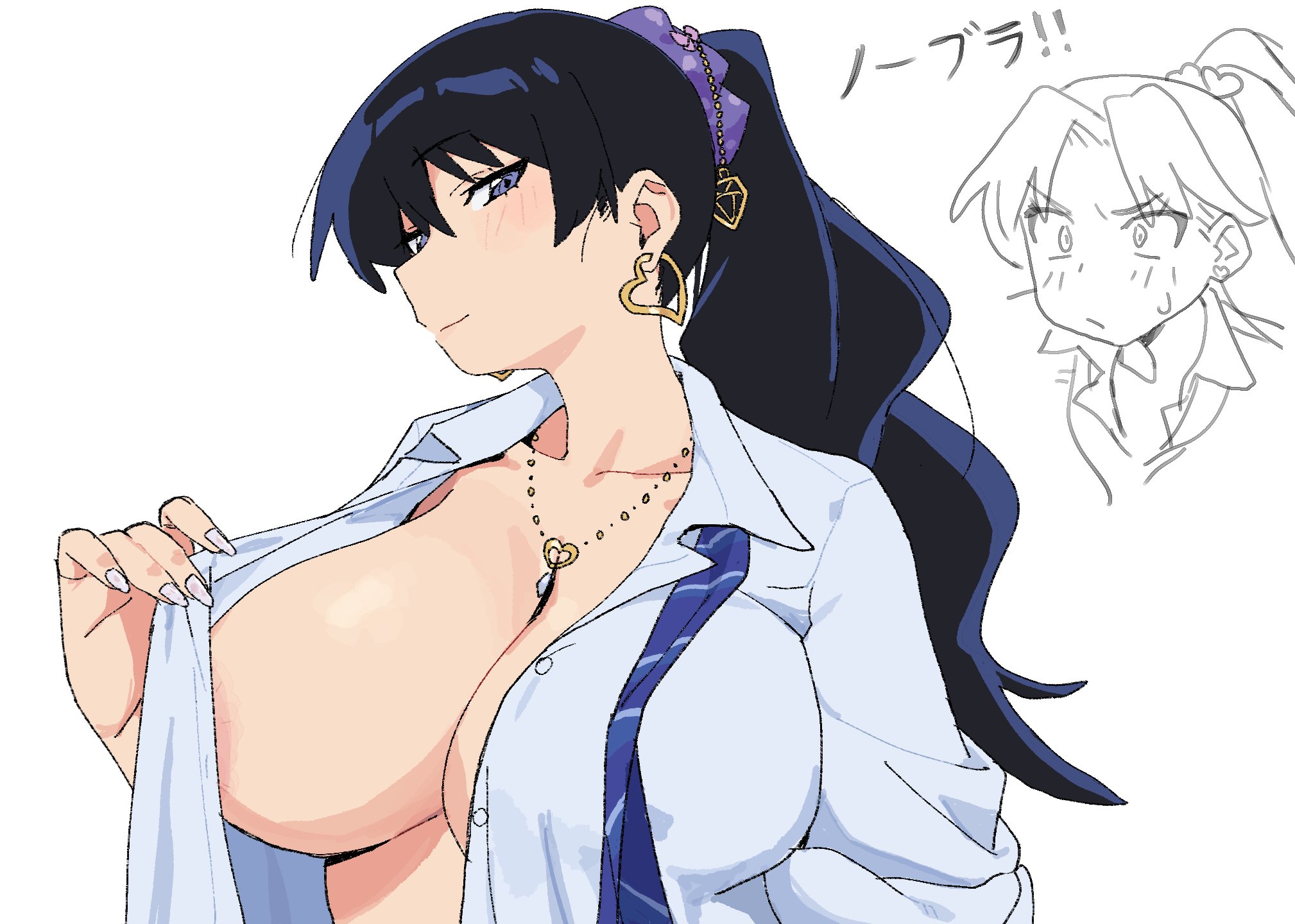 arato nagi, cleavage, denpatou, female, female focus, female only, official style, ruri no houseki, school uniform, style emulation, style imitation, tanigawa ruri, undressing, uniform