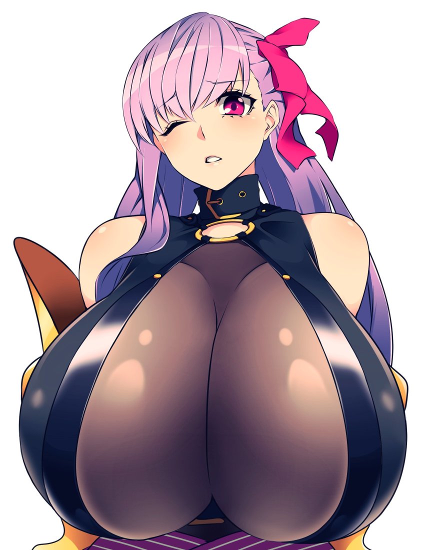 1girls breasts camui_kamui_(hz_666v) fate/extra fate/grand_order fate_(series) glistening glistening_body glistening_skin hyper hyper_breasts light-skinned_female light_skin long_hair magenta_eye one_eye_closed passion_lip pink_hair top_heavy voluptuous