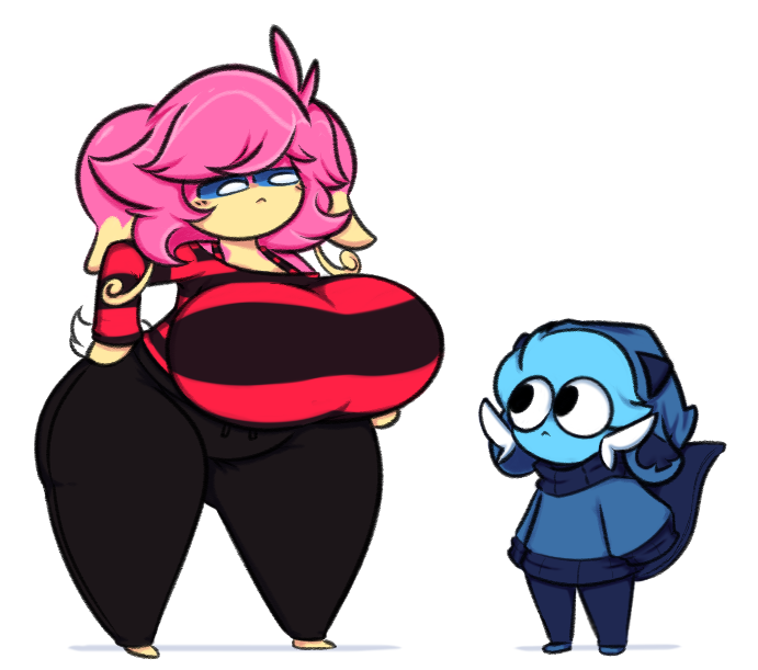 anthro audino blue_fur clothed dewbber dewott duo furry pink_hair pokemon pokemon_(species) quote_(dewbber) shortstack size_difference tusks_(dewbber)