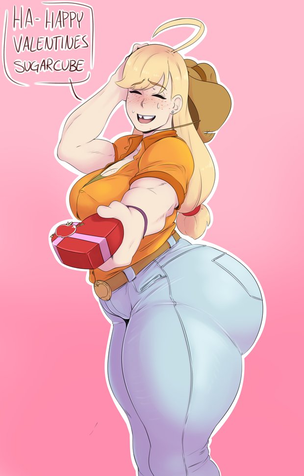 1girls applejack_(mlp) ass big_ass big_breasts big_butt blush bottom_heavy breasts butt cleavage closed_eyes cowboy_hat dialogue english_text eyelashes eyes_closed female female_only friendship_is_magic hat hips huge_ass huge_breasts huge_butt human human_only humanized humanoid jeans large_breasts large_butt larger_ass missing_tooth my_little_pony open_mouth pants pink_background simple_background smile smiling smiling_at_viewer smooth_skin solo sunnysundown sweat sweating talking talking_to_viewer teeth text thick thick_thighs thighs tight_jeans tight_pants tongue valentine's_day wide_hips