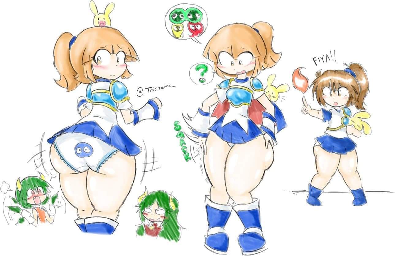 arle_nadja big_ass big_butt big_thighs butt_expansion carbuncle_(puyo_puyo) compile draco_centauros fat_ass fat_butt large_ass madou_monogatari puyo_puyo puyo_puyo_fever satan_(puyo_puyo) sega thick_thighs tristama_(artist)