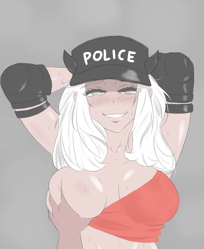 1girls, anon, breasts, evril, female, helltaker, justice (helltaker), one breast out, police, police hat, tagme, tomboy