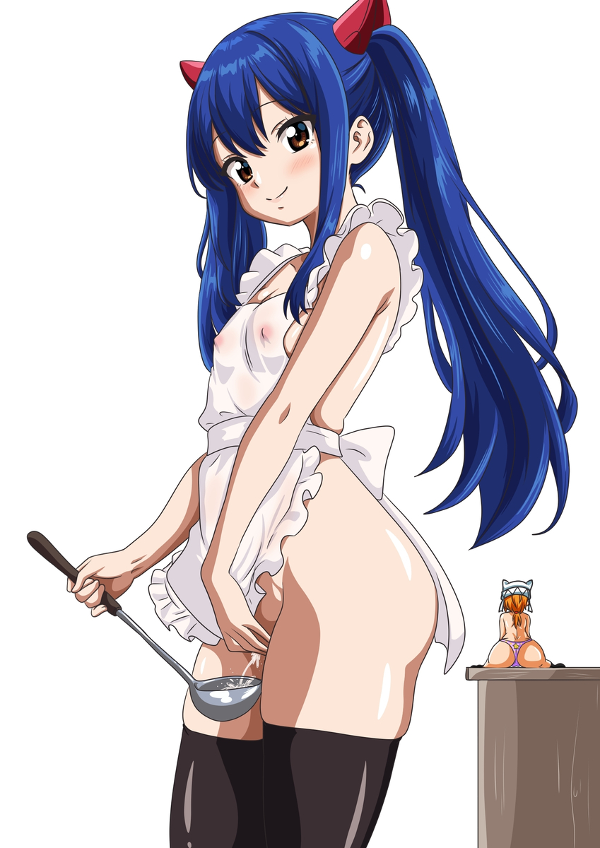 1girls, blue hair, fairy tail, female, female only, minigirl, nude female, sesshoalex, solo, stockings, twintails, wendy marvell