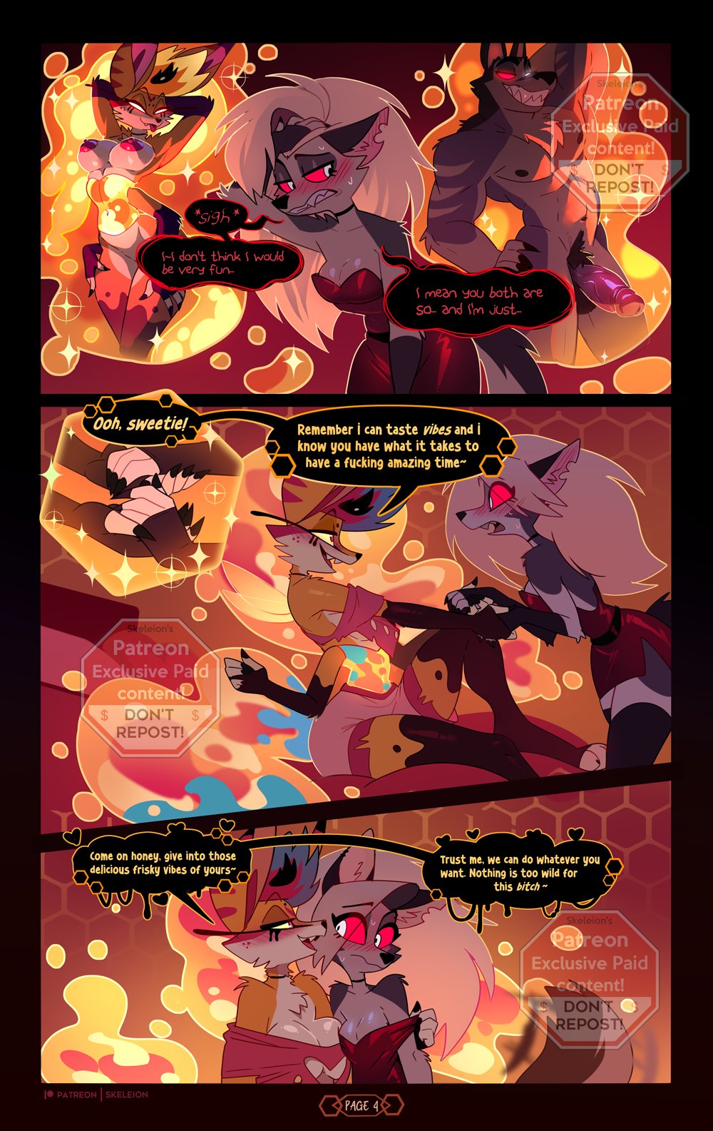 furry female, helluva boss, loona (helluva boss), queen bee-lzebub (helluva boss), skeleion