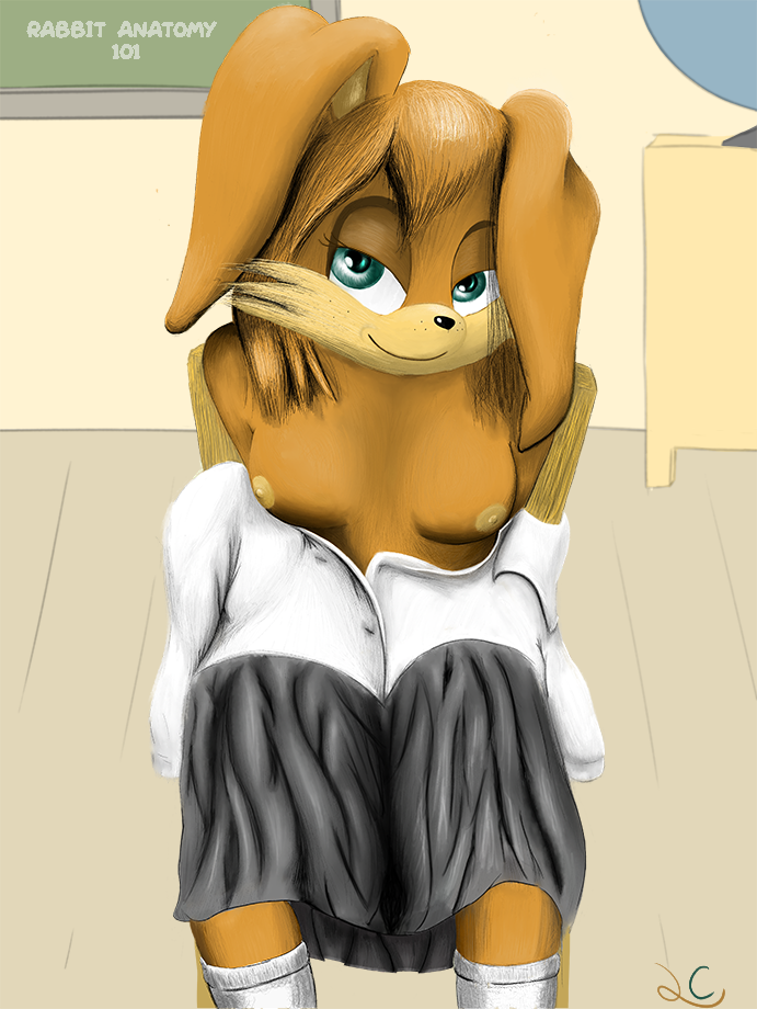 anthro archie_comics bedroom_eyes bottomwear breasts bunnie_rabbot classroom clothed clothing female footwear freckles fur green_eyes hair lagomorph leporid lettherebecolor looking_at_viewer mammal narrowed_eyes nipples partially_clothed rabbit school school_uniform seductive seductive_eyes simple_background sitting skirt smile socks solo sonic_(series) sonic_the_hedgehog_(archie) sonic_the_hedgehog_(comics) sonic_the_hedgehog_(series) text uniform