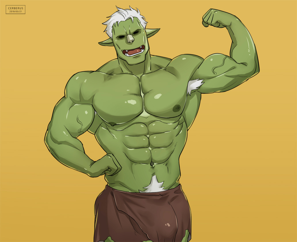 bara biceps blush bodybuilder bulge cerberus_arts daddy dilf flexing goblin goblin_king goblin_male green_skin hairy_armpits happy_trail hobgoblin loincloth male male_only muscles muscular muscular_male nipples open_mouth pecs rigurd shiny_skin solo tensei_shitara_slime_datta_ken that_time_i_got_reincarnated_as_a_slime uncle white_hair