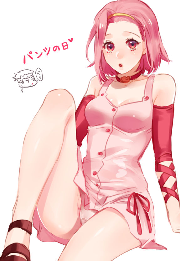 1girls big_eyes blush choker clothing diadem diamond_is_unbreakable dress exposed_panties female female_focus female_only ghost ghost_girl high_heels jojo's_bizarre_adventure light-skinned_female light_skin looking_at_viewer panties pink_dress pink_eyes pink_hair rin2010 rohan_kishibe short_dress short_hair solo solo_female solo_focus sugimoto_reimi thick_ass thighs underwear white_panties wide_hips