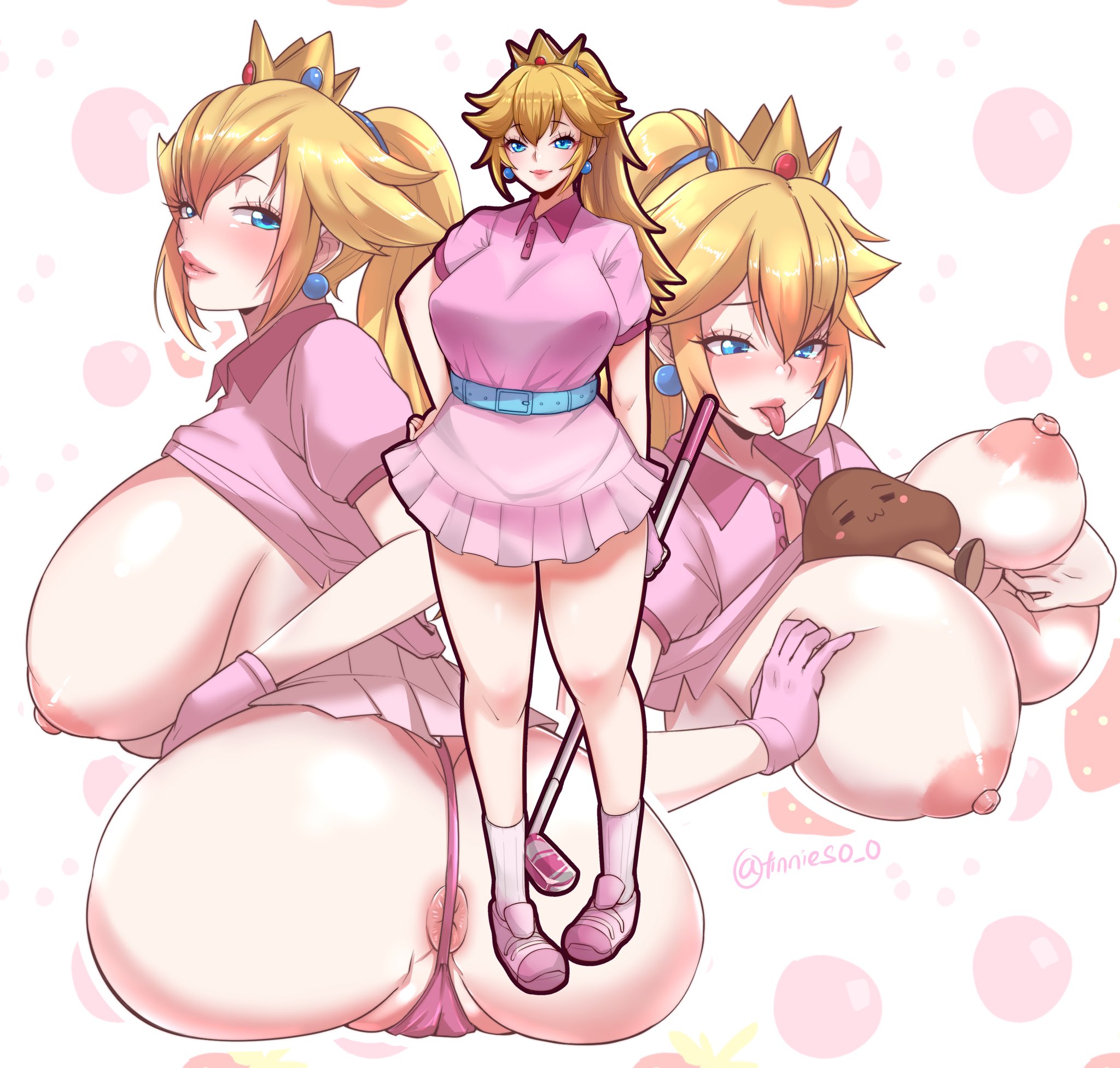 1girls, anus, areolae, ass, breasts, female, goomba, huge ass, huge breasts, mario (series), mario golf, multiple images, nintendo, nipples, paizuri, panties, presenting, presenting hindquarters, princess peach, princess peach (super rush), pussy, tinnies